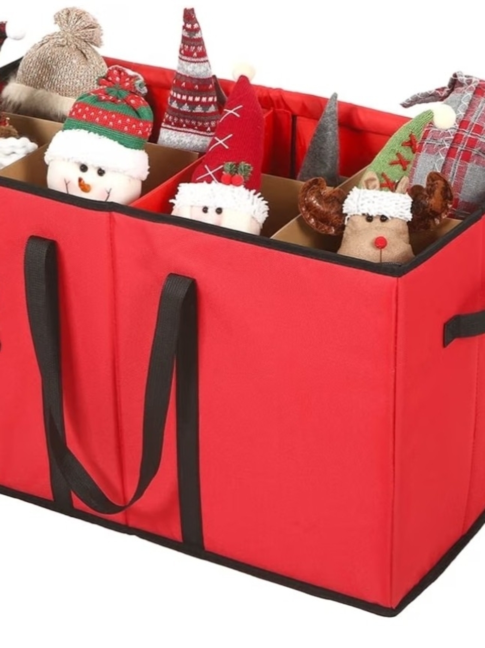 Red Fabric Storage Organizer Tote with Exterior Pockets - Picture 2 of 9